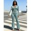 Athletic Women Outfit Cropped Zip Up Cardigan and High Waist Flare Pants Set - Vert clair L | US 8-10