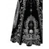 Gothic Dress Skeleton Skull Rose Church Cathedral Pattern Pocket Square Neck A Line Dress - Noir S | US 4