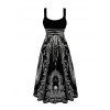 Gothic Dress Skeleton Skull Rose Church Cathedral Pattern Pocket Square Neck A Line Dress - Noir XXL | US 14