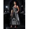 Gothic Dress Skeleton Skull Rose Church Cathedral Pattern Pocket Square Neck A Line Dress - Noir XXL | US 14