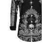 Gothic Couple Outfit Skeleton Skull Rose Church Cathedral Pattern Pocket Square Neck A Line Dress and Long Sleeve Shirt Set - Noir S | US 4