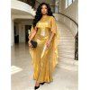 Elegant Party Dress Shinny Shawl Sleeveless Evening Slim Long Dress - d'or L | US 8-10
