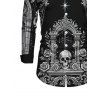 Men's Gothic Shirt Skull Rose Church Cathedral Pattern Button Up Long Sleeve Shirt - Noir 5XL