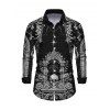 Men's Gothic Shirt Skull Rose Church Cathedral Pattern Button Up Long Sleeve Shirt - Noir 5XL