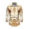 Men's Vintage Shirt Baroque Palace Print Button Up Long Sleeve Shirt - Champagne 5XL