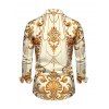 Men's Vintage Shirt Baroque Palace Print Button Up Long Sleeve Shirt - Champagne 5XL