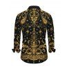 Men's Vintage Party Shirt Black Gold Baroque Palace Peacock Feather Star Print Button Up Long Sleeve Shirt - Noir 5XL