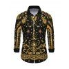 Men's Vintage Party Shirt Black Gold Baroque Palace Peacock Feather Star Print Button Up Long Sleeve Shirt - Noir 5XL