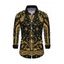 Men's Vintage Party Shirt Black Gold Baroque Palace Peacock Feather Star Print Button Up Long Sleeve Shirt - Noir 5XL