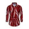 Men's Burgundy Party Shirt Pearl Rhinestone Wave Print Button Up Long Sleeve Shirt - Rouge Vineux 5XL