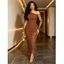 Fashion Dress See Thru Mesh Panel Sleeve Skew Neck Cinched Ruched Bodycon Dress - Rouge Vineux XL | US 12