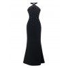 Party Dress Rhinestone Halter Maxi Evening Dress - Noir L | US 8-10