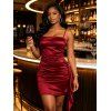Cocktail Dress Solid Color Ruched Bodycon Spaghetti Strap Party Dress - Rouge Vineux L | US 8-10