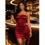 Cocktail Dress Solid Color Ruched Bodycon Spaghetti Strap Party Dress - Rouge Vineux L | US 8-10
