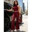 Casual Women Daily Outfit Burgundy Halter Cropped Tank Top and Cinched Flare Pants Set - Rouge Vineux L | US 8-10