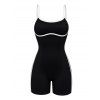 Colorblock Spaghetti Strap Bodysuit Romper Slim Active Romper Casual Workout Romper - Noir L | US 8-10