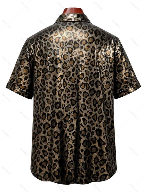 Men's Vintage Vacation Shirt Leopard Print Button Up Shirt - Rouge Vineux M