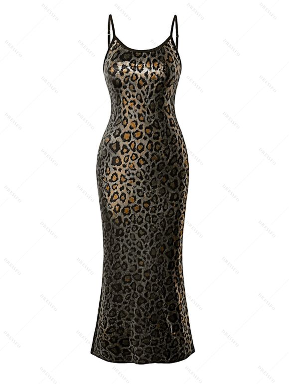 Vintage Vacation Couple Outfit Leopard Print Spaghetti Strap Maxi Bodydon Dress and Shirt Set - Rouge Vineux S | US 4