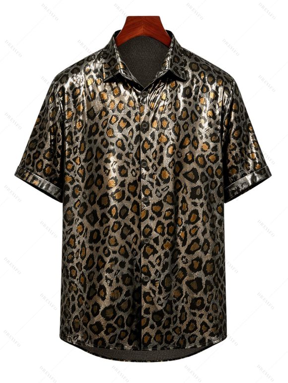Vintage Vacation Couple Outfit Leopard Print Spaghetti Strap Maxi Bodydon Dress and Shirt Set - Rouge Vineux S | US 4