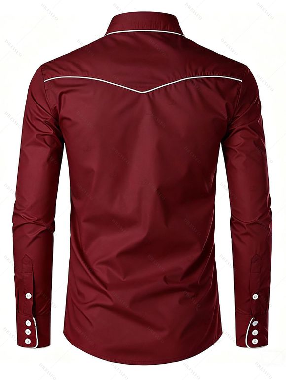 Men's Western Style Shirt Embroidered Button Up Long Sleeve Shirt - Rouge Vineux S