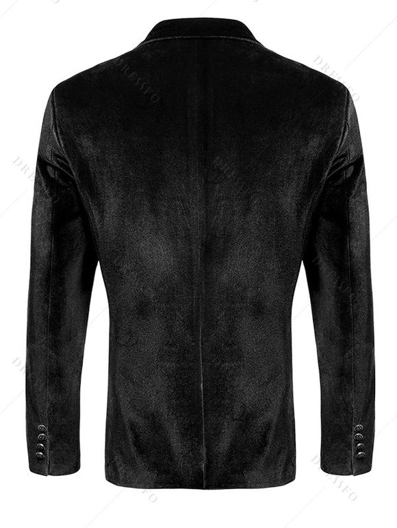 Men's Casual Velvet Suit Lapel Collar Long Sleeve Business Suit Jacket Outerwear - Noir M