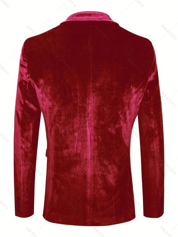 Men's Velvet Formal Suit Solid Color Lapel Collar Long Sleeve Party Suit - Rouge 3XL