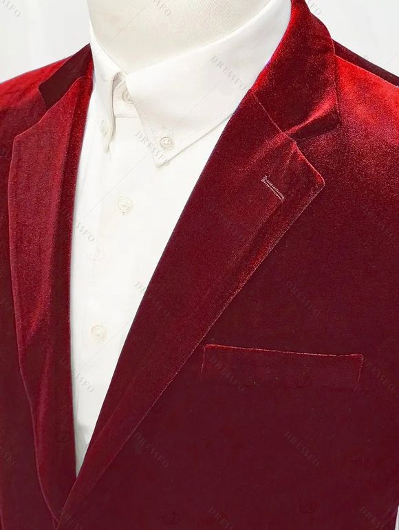 Men's Velvet Formal Suit Solid Color Lapel Collar Long Sleeve Party Suit - Rouge 3XL