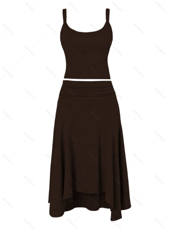 Athletic Women Two Piece Outfits Solid Color Crop Cami Top and High Waist Skirt Set - Brun S | US 4