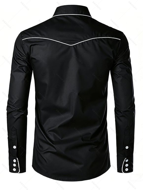 Men's Western Style Shirt Embroidered Button Up Long Sleeve Shirt - Noir S