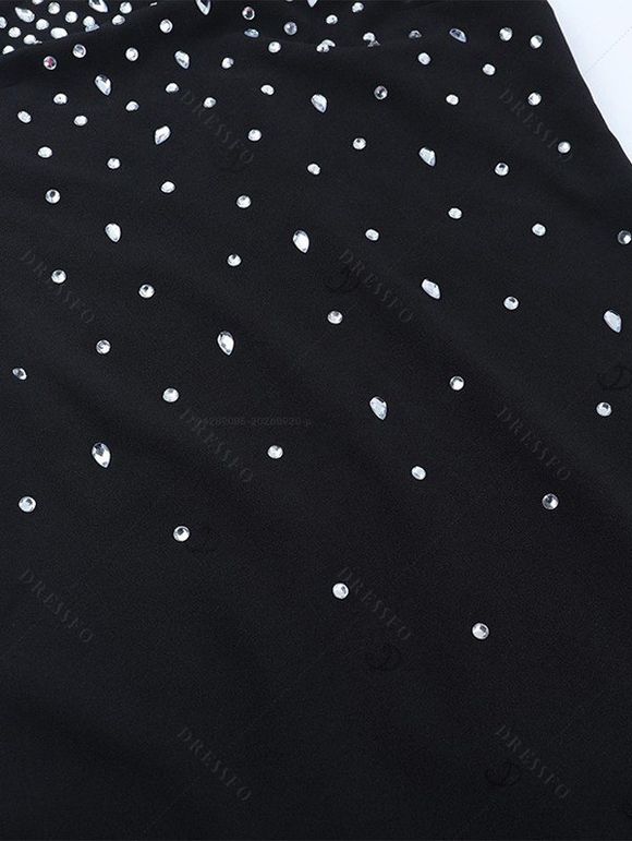 Party Couple Outfit Rhinestone Halter Maxi Dress and Lapel Long Sleeve Velvet Suit Set - Noir S | US 4