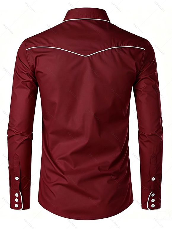 Burgundy Evening Couple Outfit Solid Color Ruched Off the Shoulder High Slit Satin Dress and Embroidered Shirt Set - Rouge Vineux S | US 4