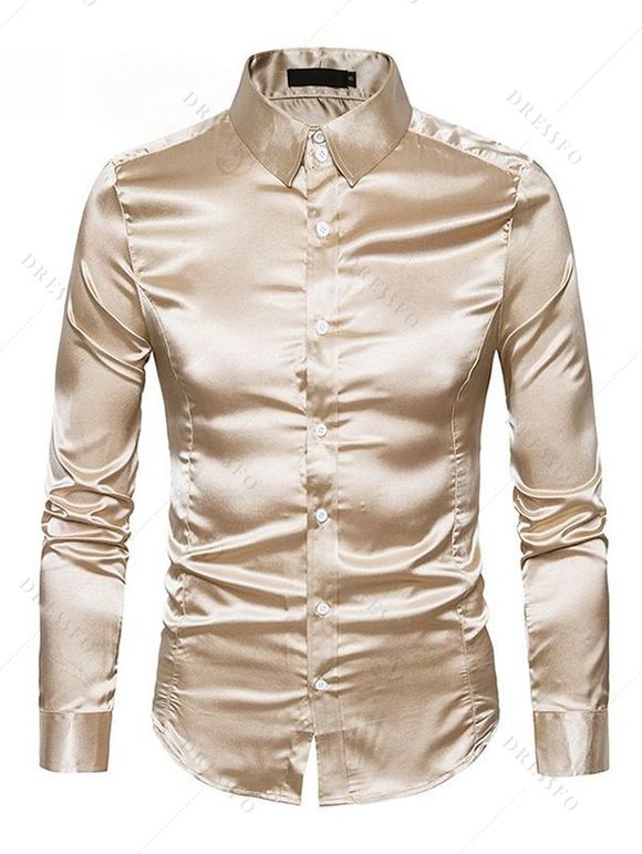 Elegant Party Couple Outfit Off the Shoulder Ruched Solid Color Bodycon Dress and Long Sleeve Shirt Set - Champagne S | US 4