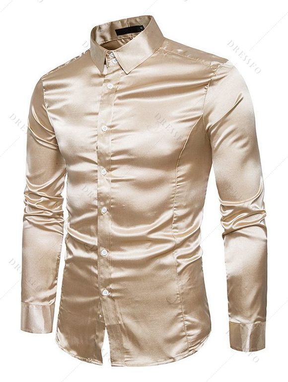 Elegant Party Couple Outfit Off the Shoulder Ruched Solid Color Bodycon Dress and Long Sleeve Shirt Set - Champagne S | US 4