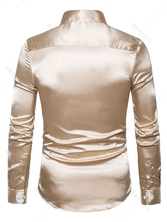Elegant Party Couple Outfit Off the Shoulder Ruched Solid Color Bodycon Dress and Long Sleeve Shirt Set - Champagne S | US 4