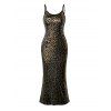 Vintage Vacation Dress Leopard Print Spaghetti Strap Maxi Bodydon Dress - Rouge Vineux L | US 8-10
