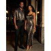 Vintage Vacation Couple Outfit Leopard Print Spaghetti Strap Maxi Bodydon Dress and Shirt Set - Rouge Vineux S | US 4