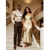 Elegant Party Couple Outfit Off the Shoulder Ruched Solid Color Bodycon Dress and Long Sleeve Shirt Set - Champagne S | US 4