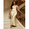 Elegant Party Couple Outfit Off the Shoulder Ruched Solid Color Bodycon Dress and Long Sleeve Shirt Set - Champagne S | US 4