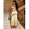 Elegant Party Couple Outfit Off the Shoulder Ruched Solid Color Bodycon Dress and Long Sleeve Shirt Set - Champagne S | US 4