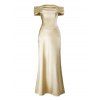 Elegant Party Couple Outfit Off the Shoulder Ruched Solid Color Bodycon Dress and Long Sleeve Shirt Set - Champagne S | US 4