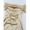 Elegant Party Couple Outfit Off the Shoulder Ruched Solid Color Bodycon Dress and Long Sleeve Shirt Set - Champagne S | US 4