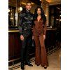 Party Couple Outfit Solid Color Jumpsuit Plunging Neck Ruched Crossover Jumpsuit and Shiny Long Sleeve Shirt Set - Brun S | US 4