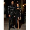 Party Couple Outfit Floral Lace Panel Cut Out Slim Slit Bodycon Dress and Shiny Long Sleeve Shirt Set - Noir S | US 4