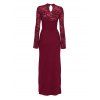 Party Couple Outfit Floral Lace Panel Cut Out Slim Slit Bodycon Dress and Shiny Long Sleeve Shirt Set - Rouge Vineux S | US 4