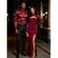 Party Couple Outfit Floral Lace Panel Cut Out Slim Slit Bodycon Dress and Shiny Long Sleeve Shirt Set - Rouge Vineux S | US 4