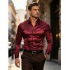 Elegant Party Couple Outfit Solid Color High Slit Square Neck Maxi Dress and Shiny Long Sleeve Shirt Set - Rouge Vineux S | US 4