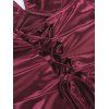 Burgundy Evening Couple Outfit Solid Color Ruched Off the Shoulder High Slit Satin Dress and Embroidered Shirt Set - Rouge Vineux S | US 4
