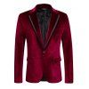 Cocktail Party Couple Outfit Solid Color Flocked Flower Mesh Plunging Neck Bodycon Midi Dress and Laper Collar Suit Set - Rouge Vineux S | US 4