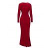Elegant Party Couple Outfit Twist Ruched Sweetheart Neck Long Sleeve Slit Evening Dress Velvet Suit Set - Rouge S | US 4