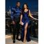 Party Couple Outfit Solid Color Ruched High Slit Bodycon Dress and Satin Shirt Set - Cadetblue S | US 4